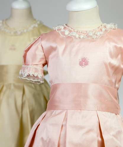 04022 SILK HANDMADE BABY GIRL DRESS-PINK