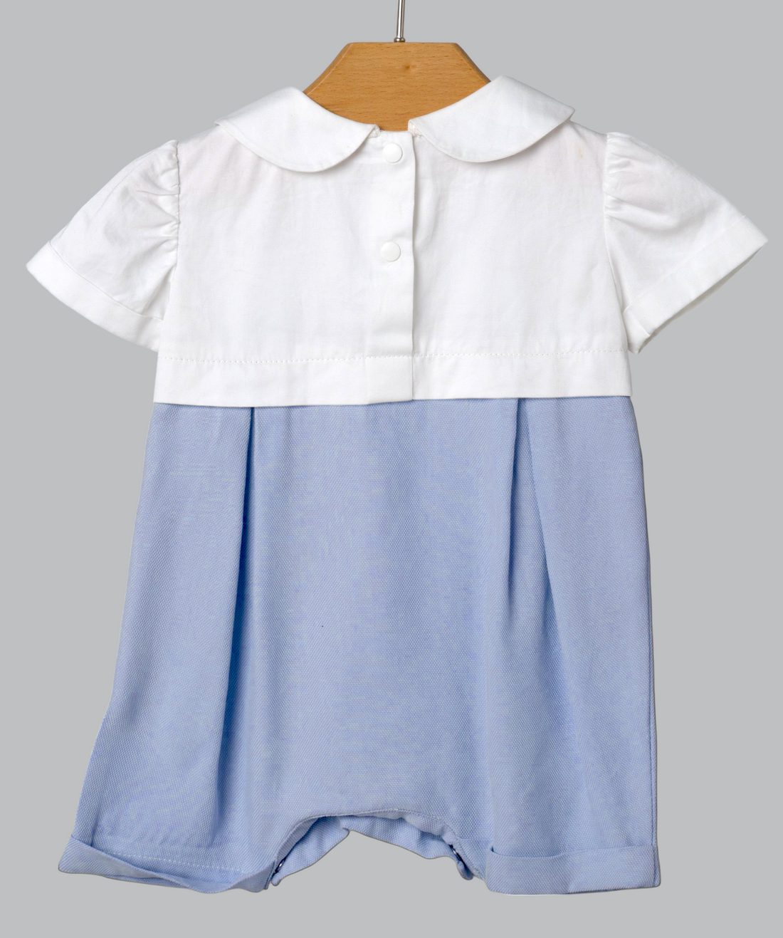 05048 HANDMADE BUTTONED SHORT ROMPER BLUE