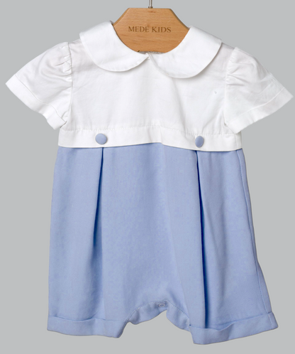 05048 HANDMADE BUTTONED SHORT ROMPER BLUE