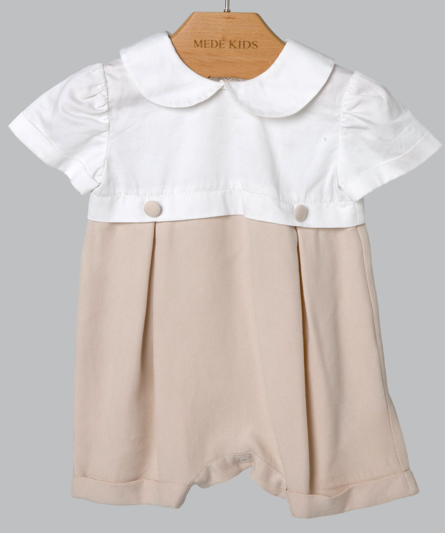 05048 HANDMADE BUTTONED SHORT ROMPER BEIGE