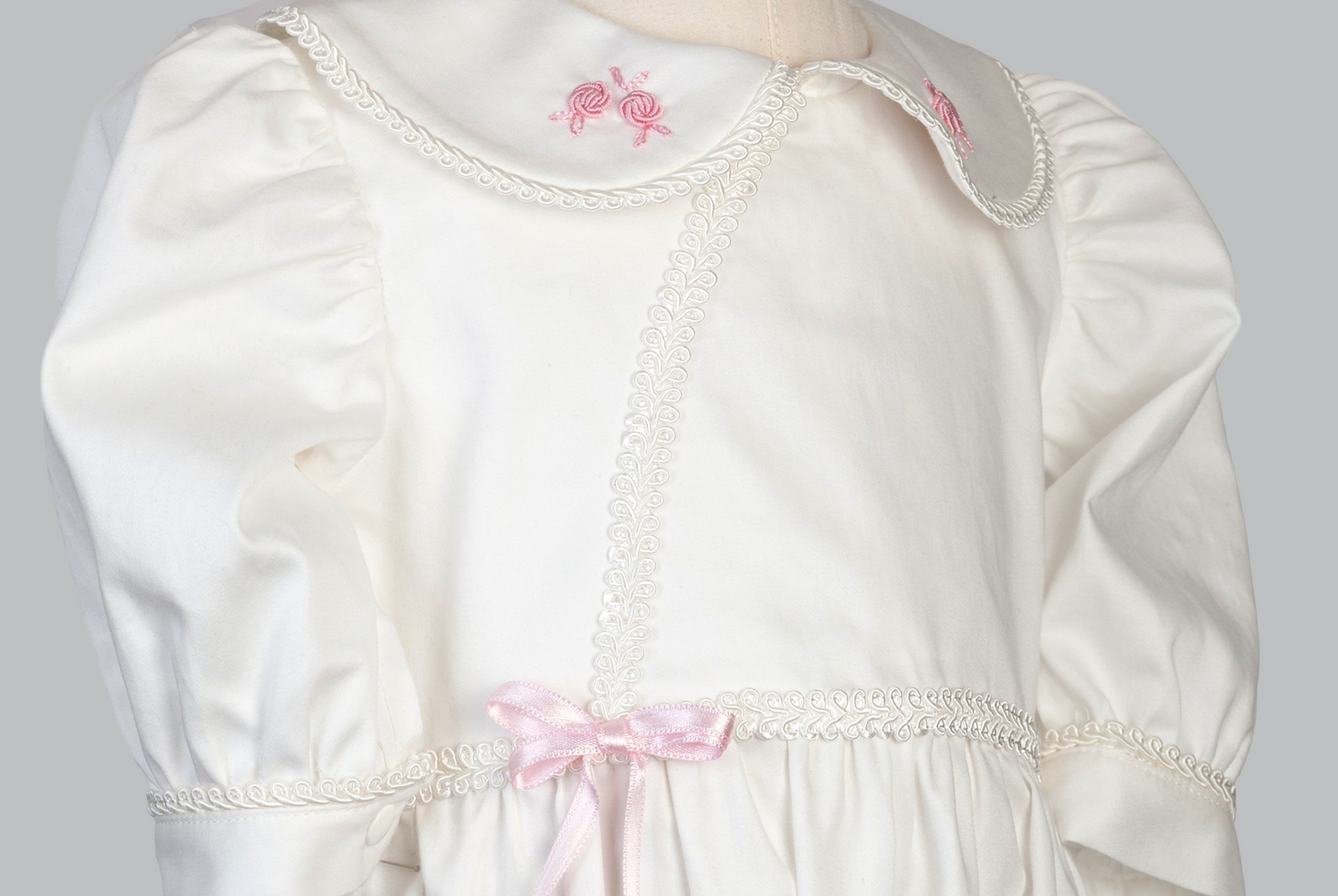 05024 HANDMADE EMBROIDERY PINK RIBBON ROMPER