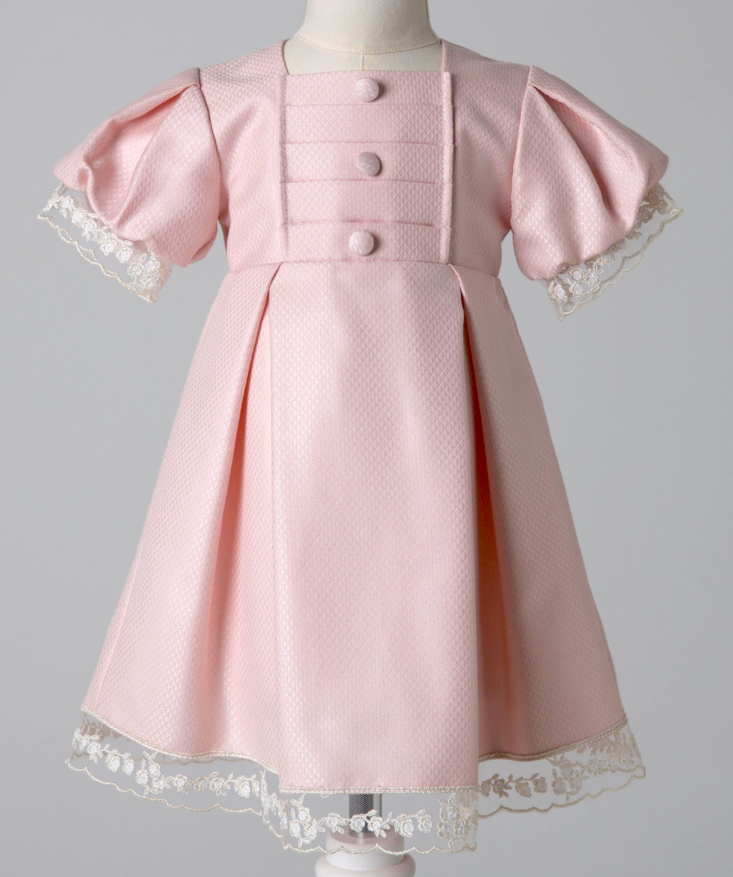 04038 BUTTONED HANDMADE BABY GIRL DRESS-PINK