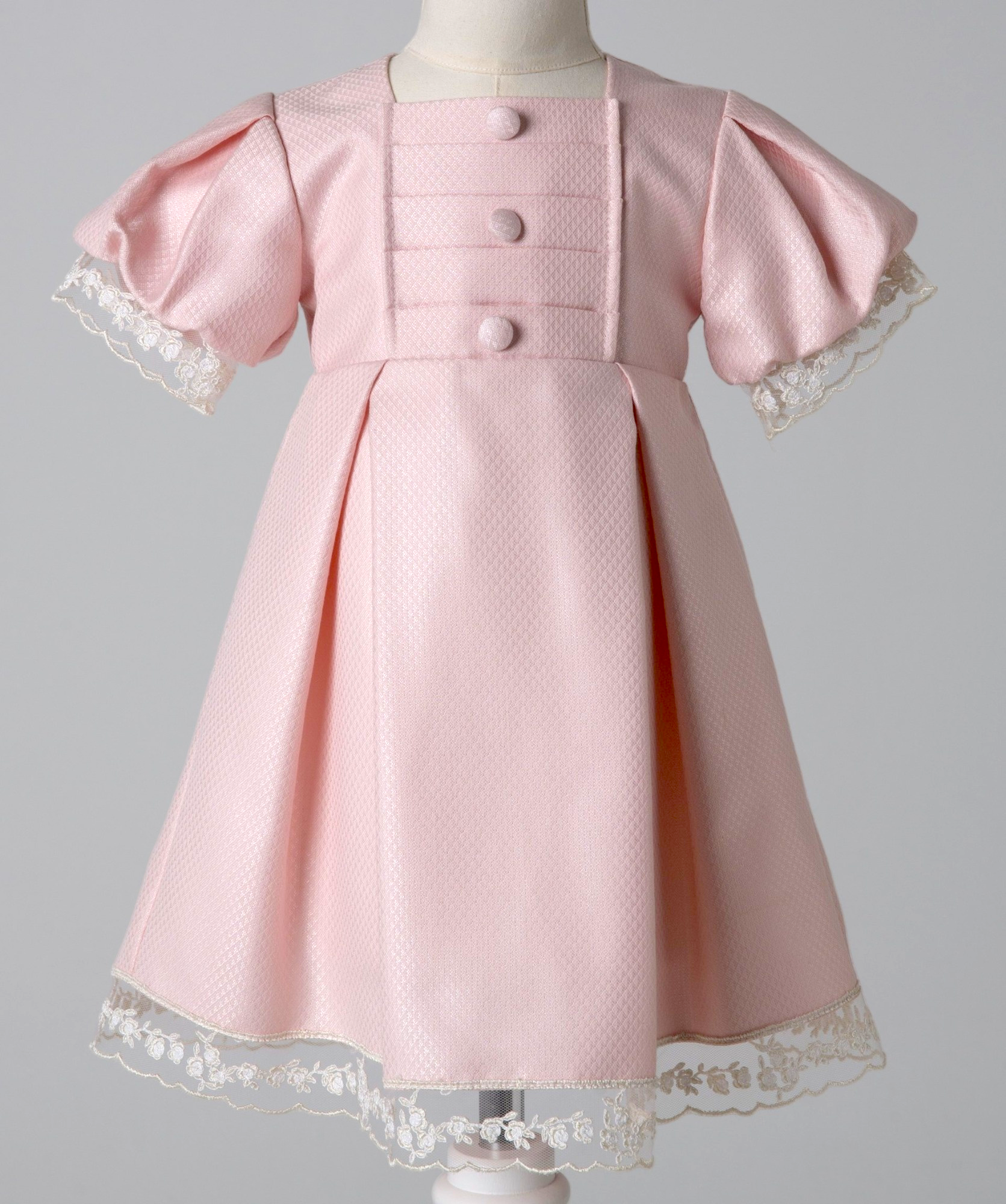 04038 BUTTONED HANDMADE BABY GIRL DRESS-PINK