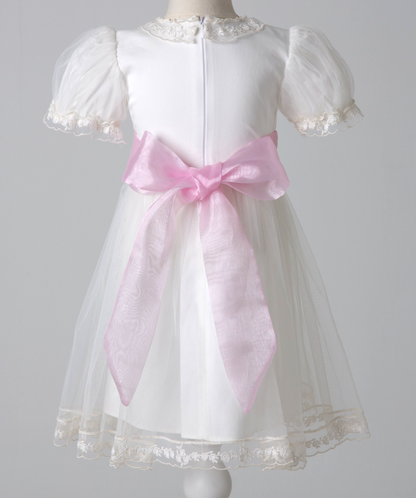 04010 ROSE EMBROIDERY COVERED WITH TULLE HANDMADE BABY GIRL DRESS