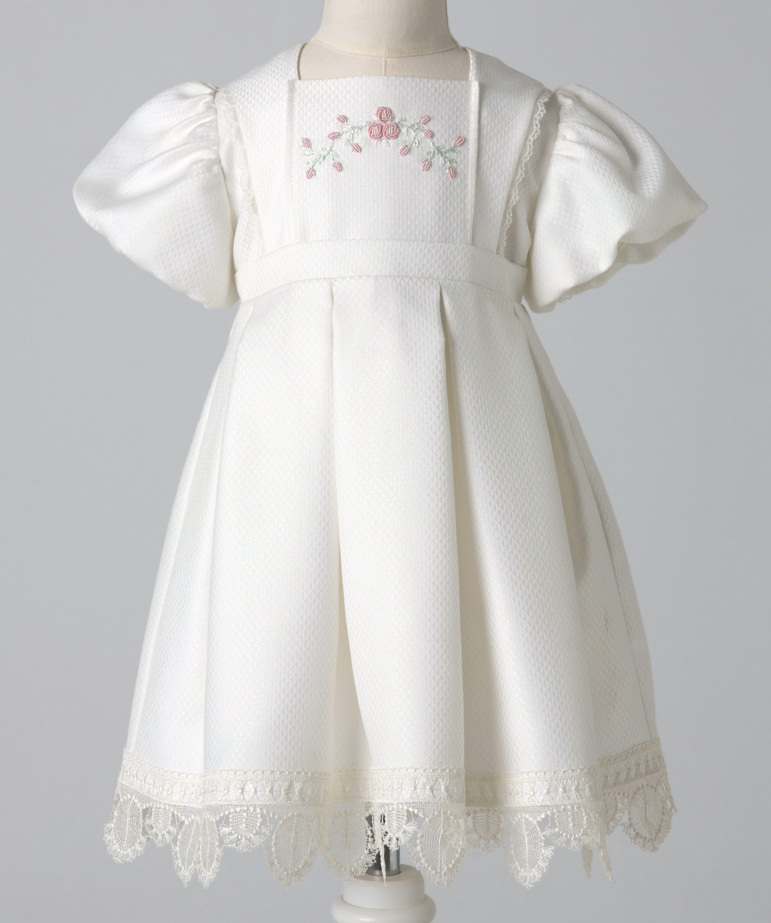 04035 ROSE DROPS HANDMADE BABY GIRL DRESS-ECRU