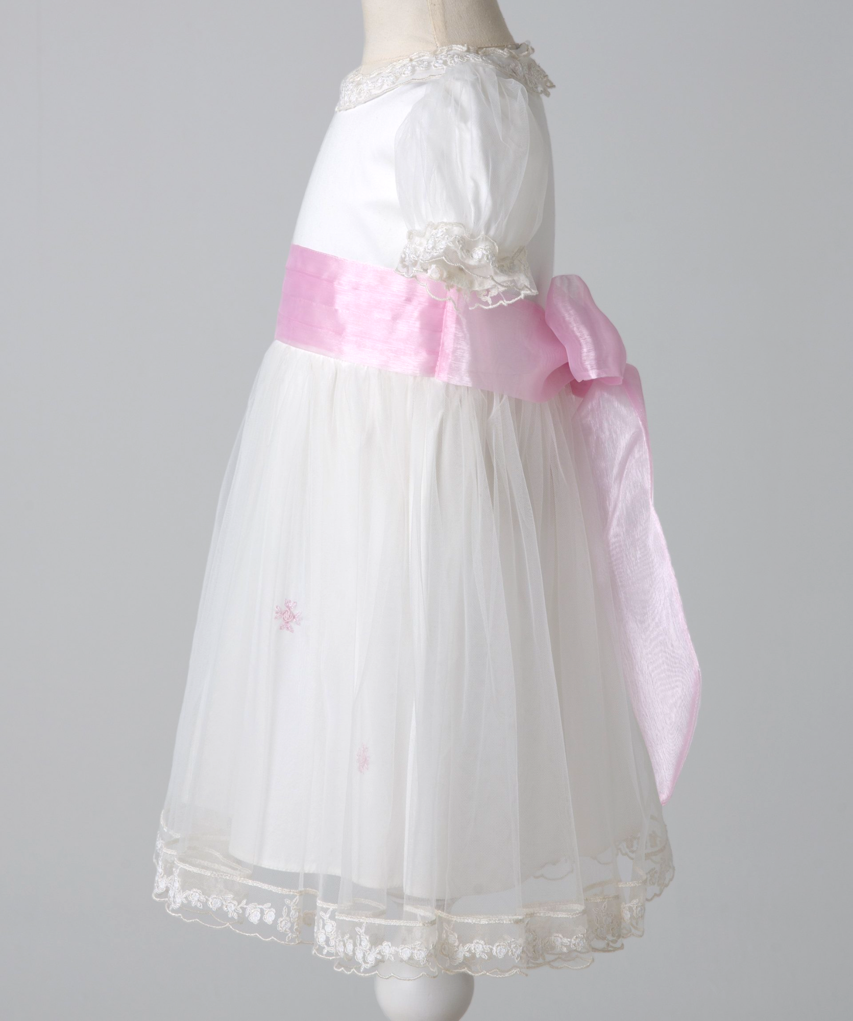 04010 ROSE EMBROIDERY COVERED WITH TULLE HANDMADE BABY GIRL DRESS