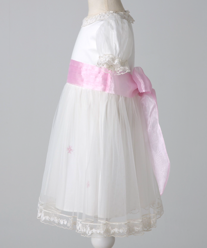 04010 ROSE EMBROIDERY COVERED WITH TULLE HANDMADE BABY GIRL DRESS