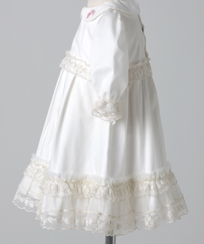 04007 ROSE COLLAR COTTON SATIN HANDMADE BABY GIRL DRESS