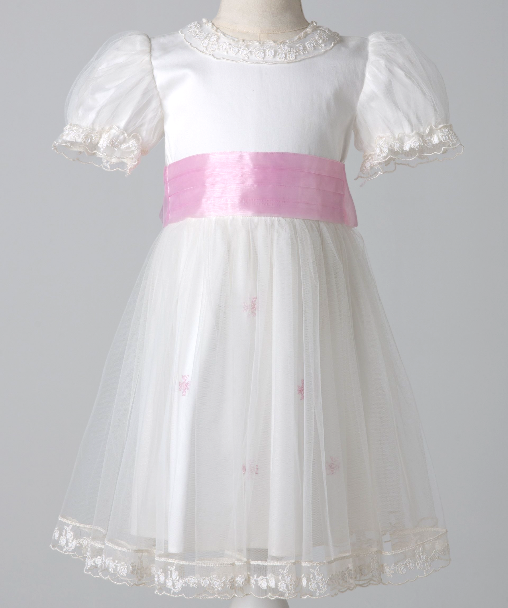 04010 ROSE EMBROIDERY COVERED WITH TULLE HANDMADE BABY GIRL DRESS