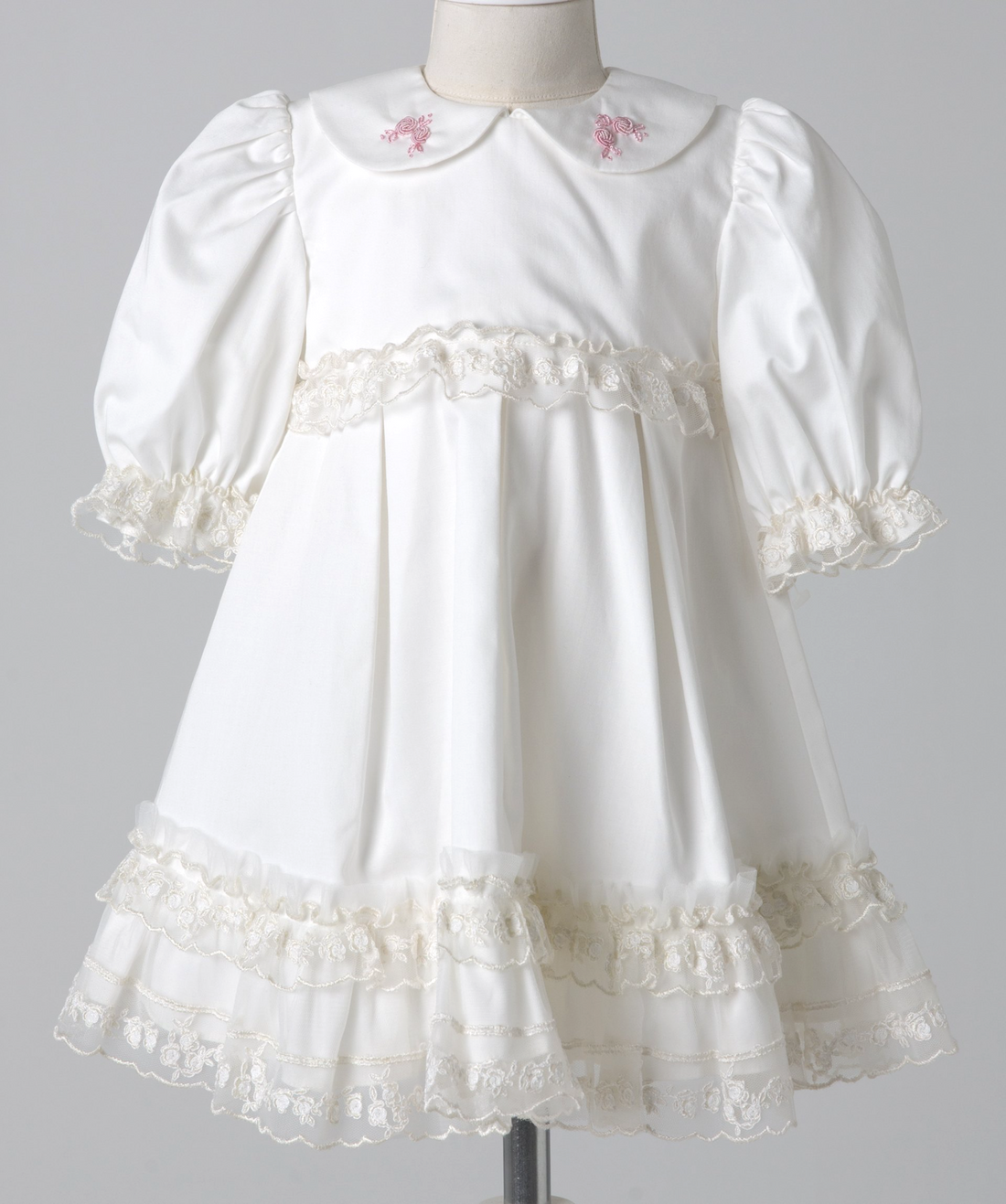 04007 ROSE COLLAR COTTON SATIN HANDMADE BABY GIRL DRESS