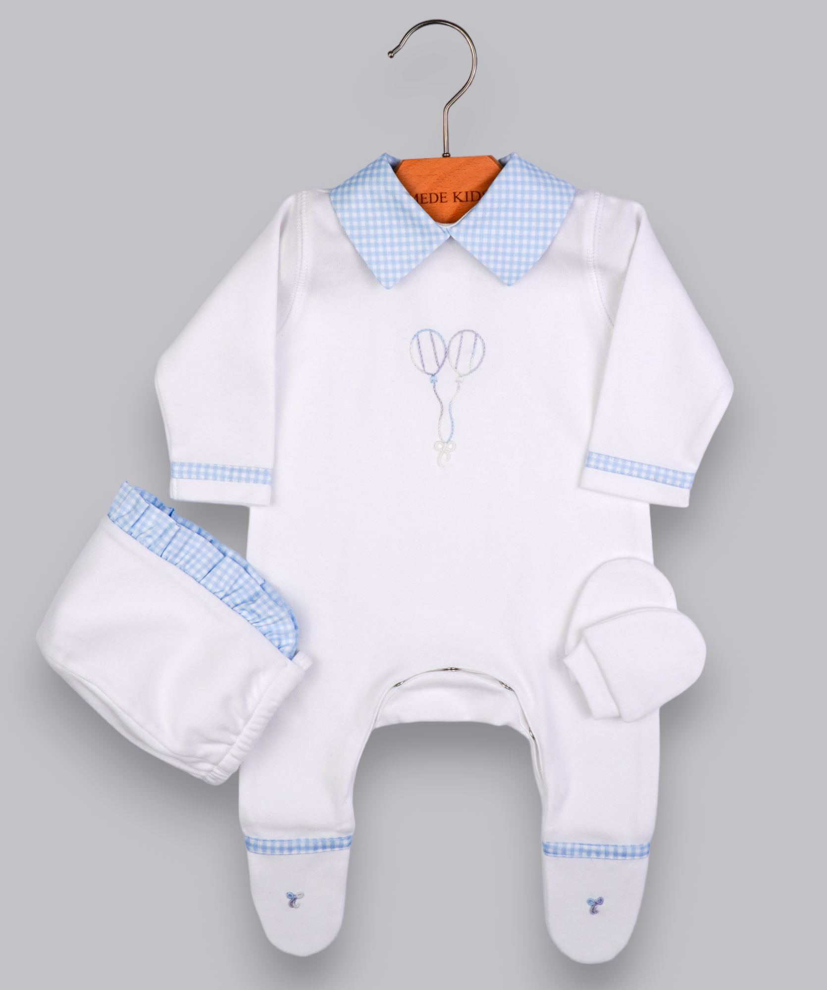 41016 BALLON HANDMADE EMBROIDERY NEWBORN OUTFIT 5-PCS SET BLUE