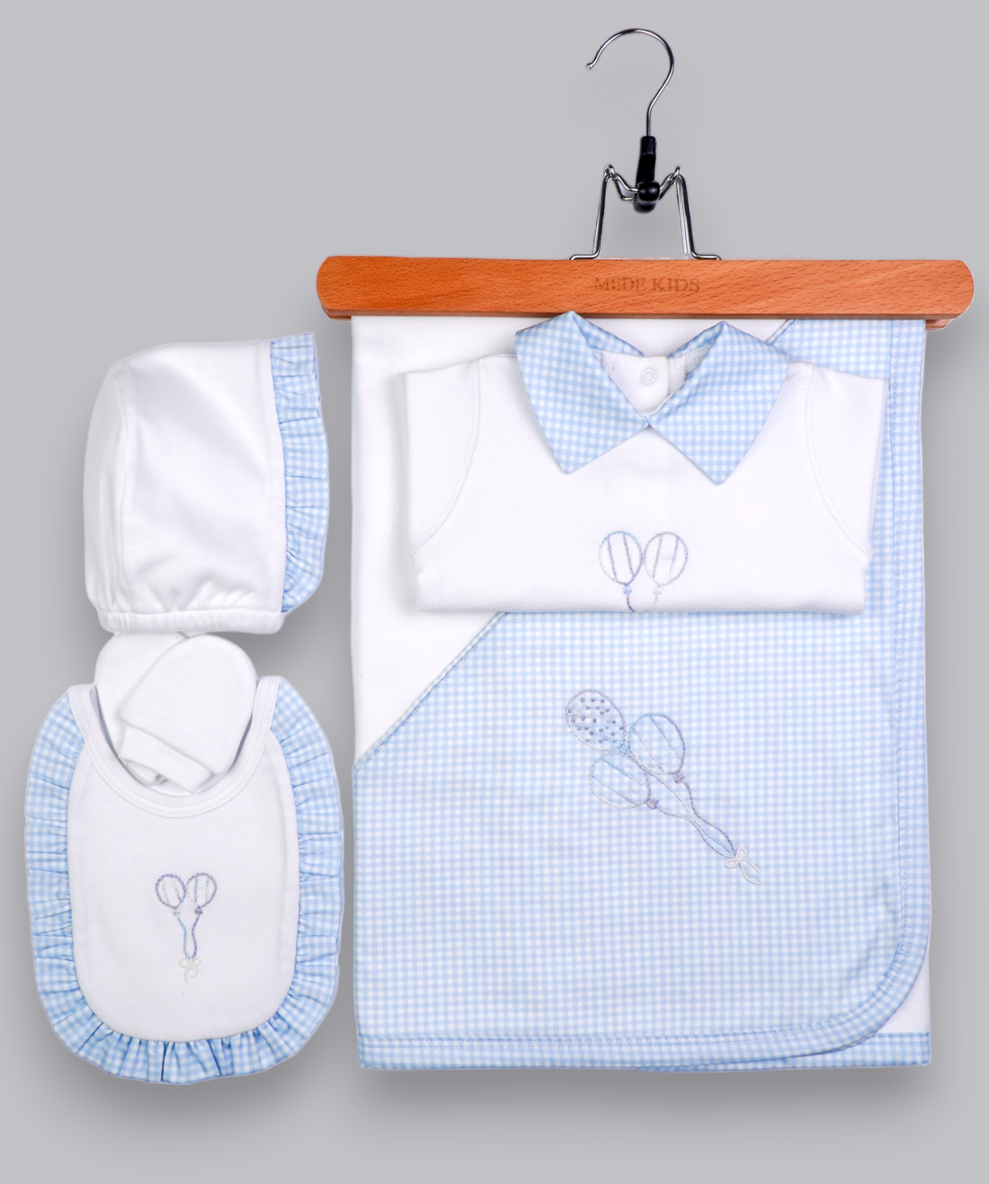 41016 BALLON HANDMADE EMBROIDERY NEWBORN OUTFIT 5-PCS SET BLUE