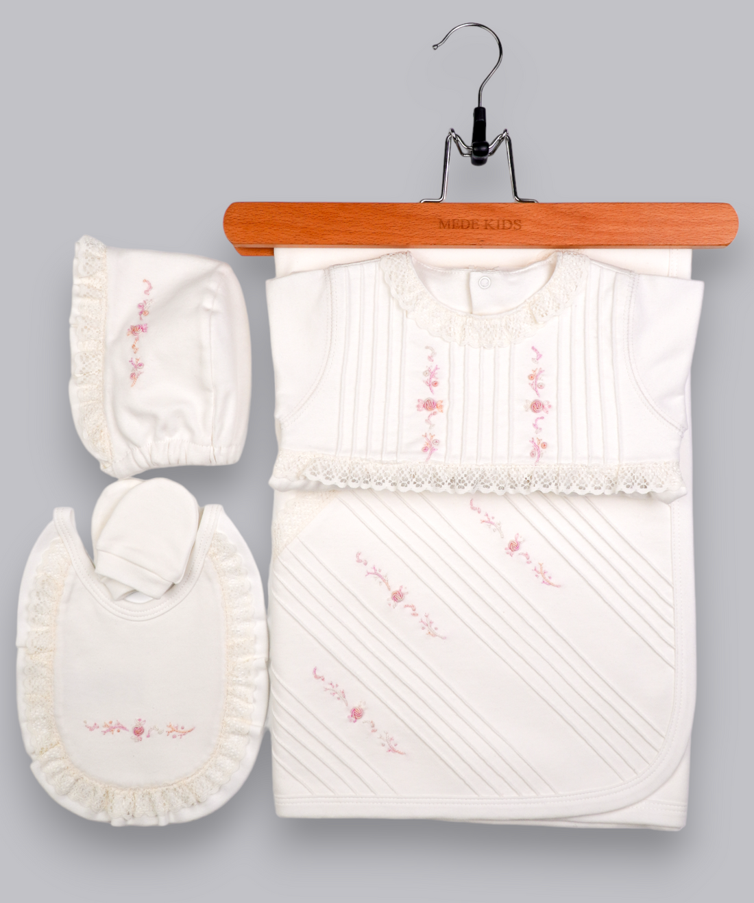 41026 ROSE ROAD HANDMADE EMBROIDERY NEWBORN OUTFIT 5-PCS SET PINK