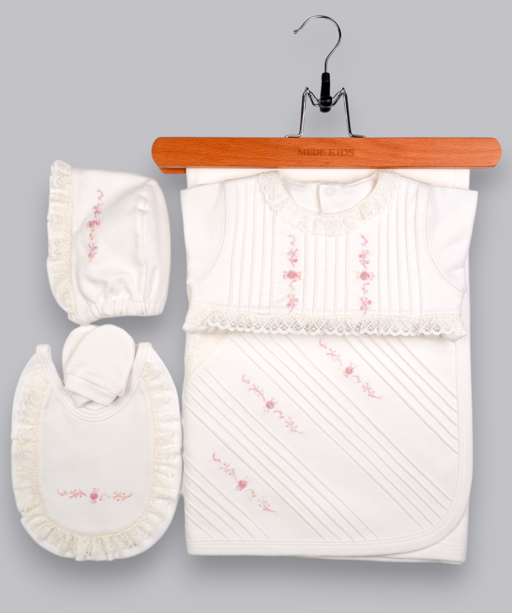 41026 ROSE ROAD HANDMADE EMBROIDERY NEWBORN OUTFIT 5-PCS SET PINK