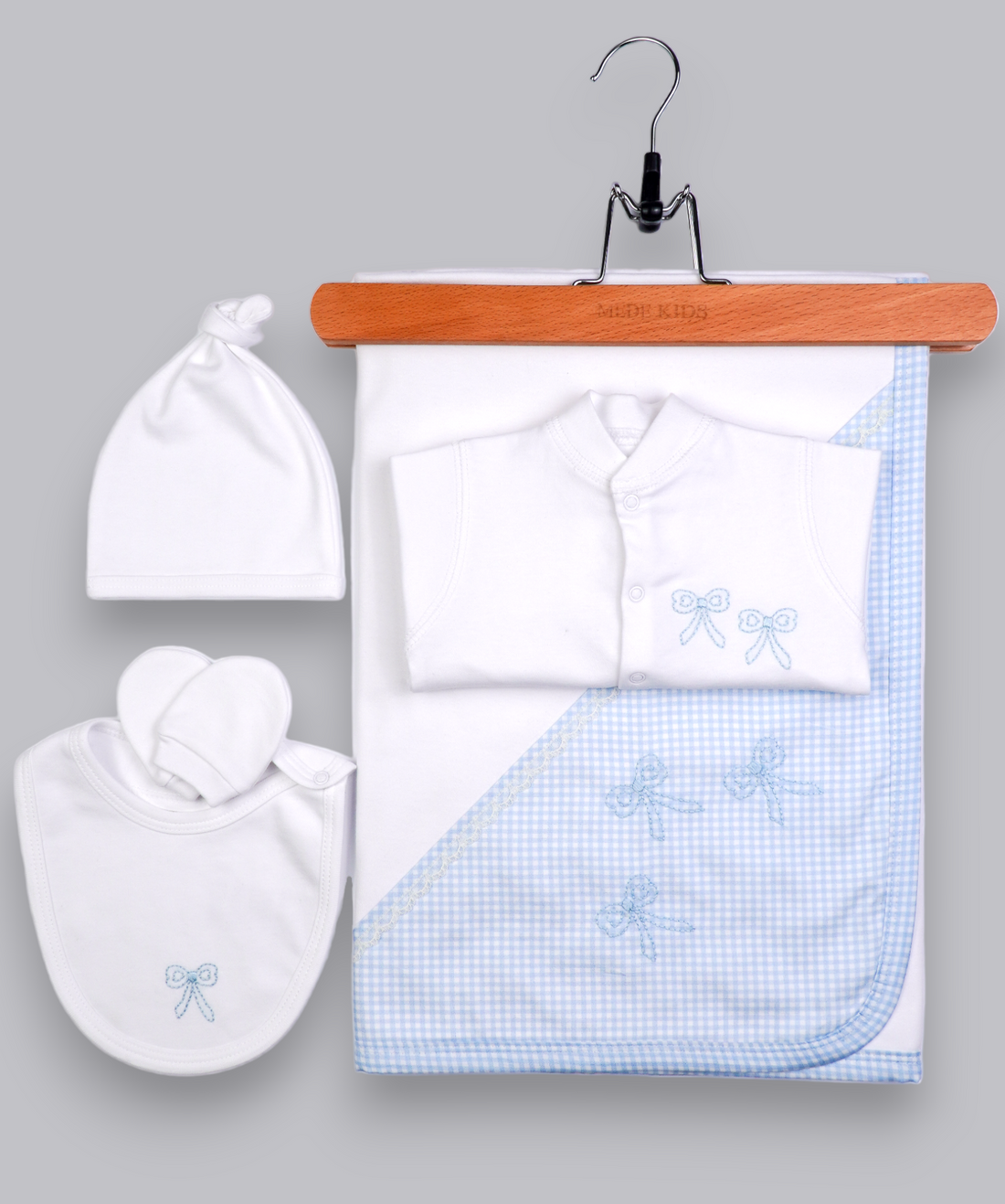 41023 RIBBON HANDMADE EMBROIDERY NEWBORN OUTFIT 5-PCS SET BLUE