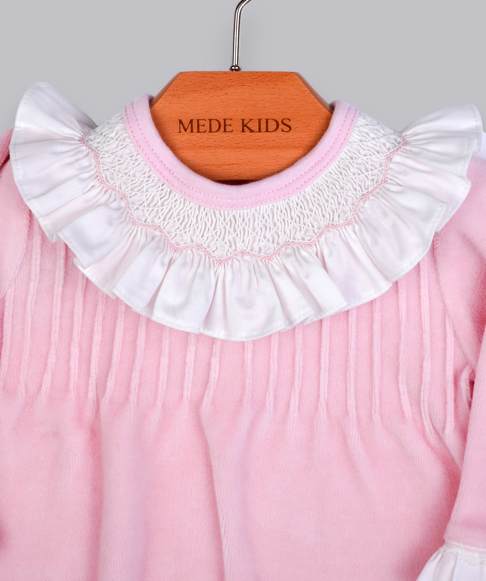 53002 VELVET PLITING COLLAR HANDMADE EMBROIDERY NEWBORN OUTFIT 5-PCS SET