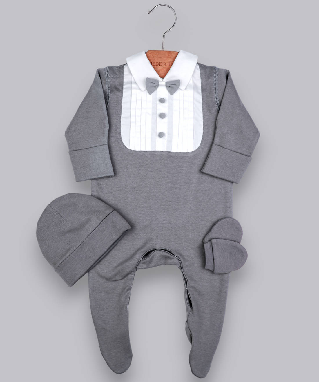 26021 BOW TIE HANDMADE FOOTIE 3-PCS GREY