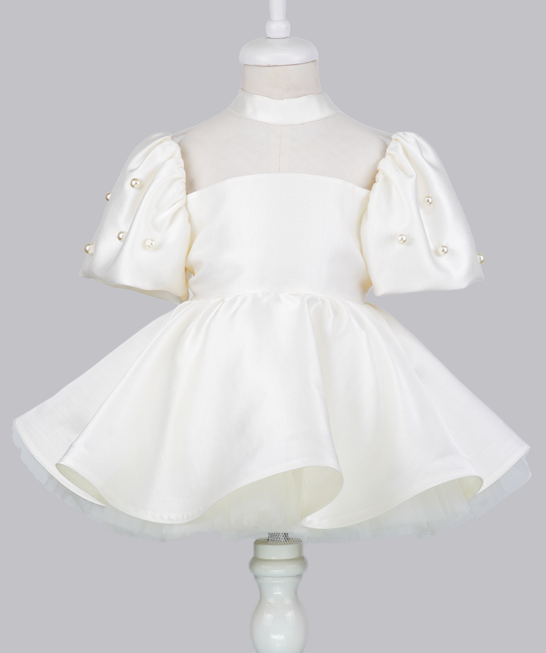 04133 PLUFFY HANDMADE BABY GIRL DRESS WITH PEARLS