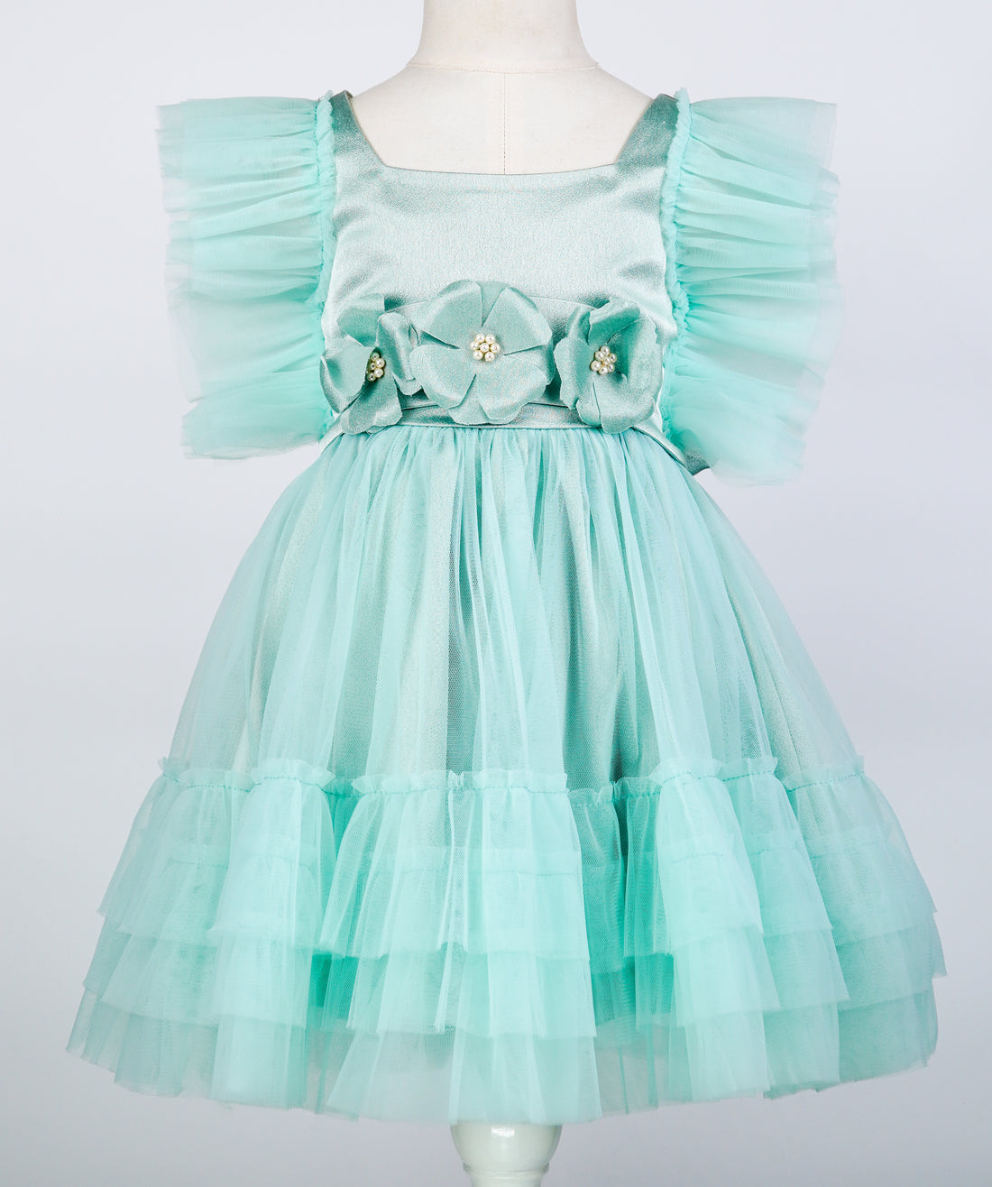 04095 GREEN ROSES TULLE HANDMADE BABY DRESS