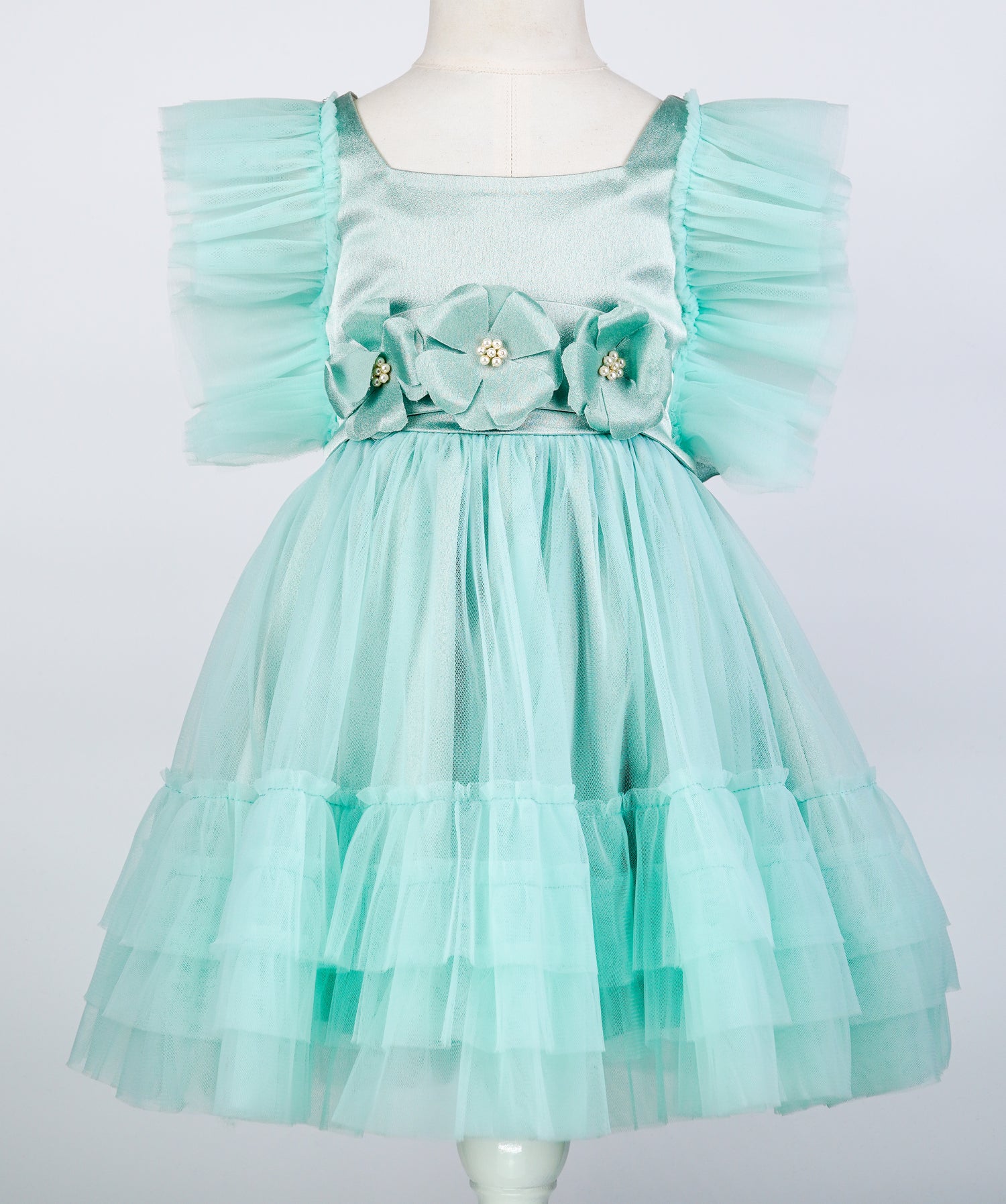 04095 GREEN ROSES TULLE HANDMADE BABY DRESS