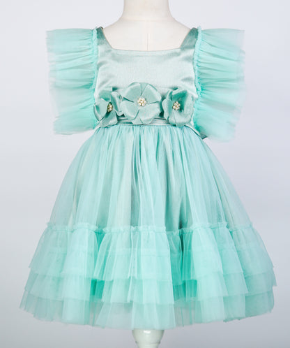 04095 GREEN ROSES TULLE HANDMADE BABY DRESS