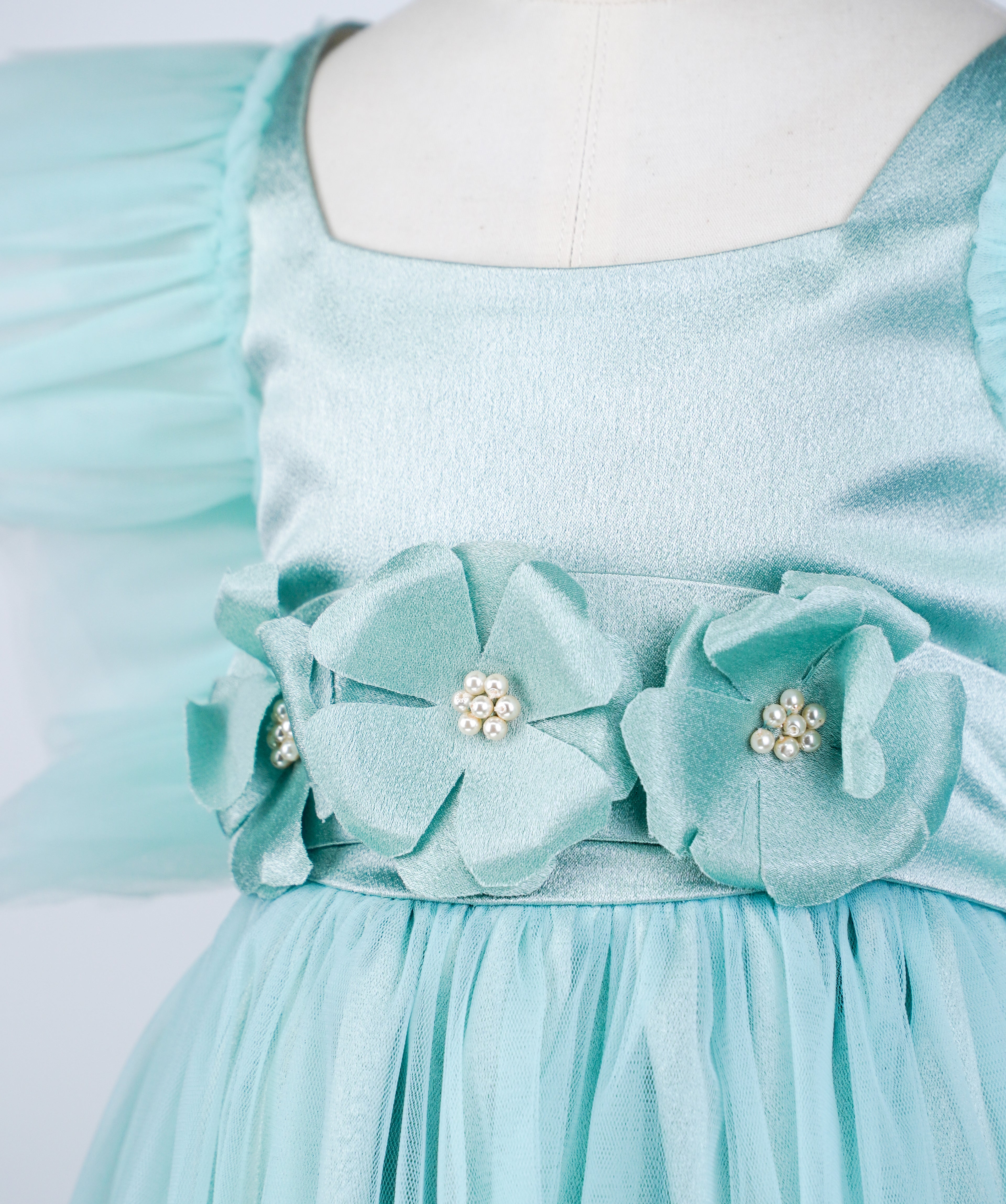 04095 GREEN ROSES TULLE HANDMADE BABY DRESS