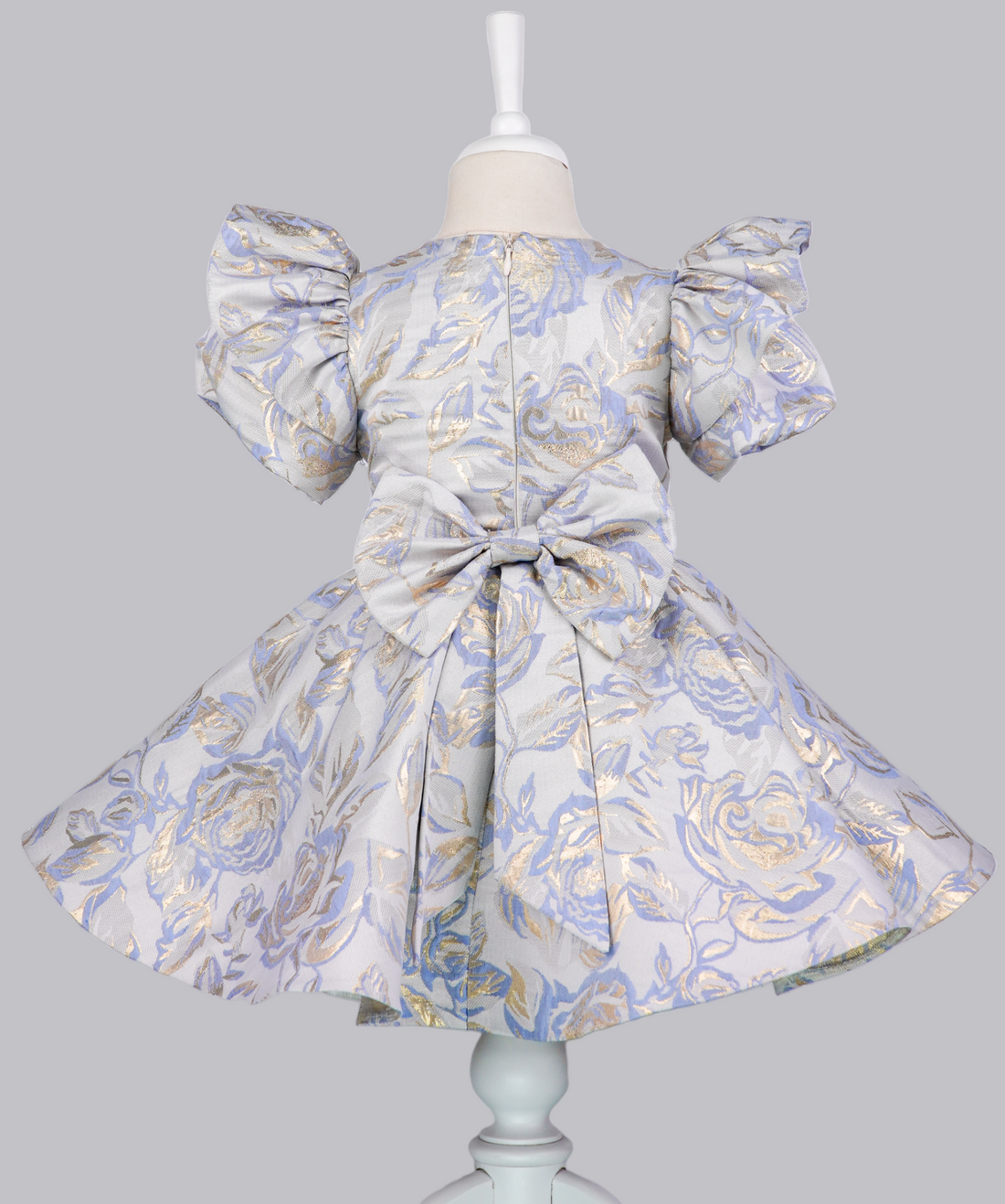 04113 GOLDEN BLUE ROSES HANDMADE BABY GIRL DRESS