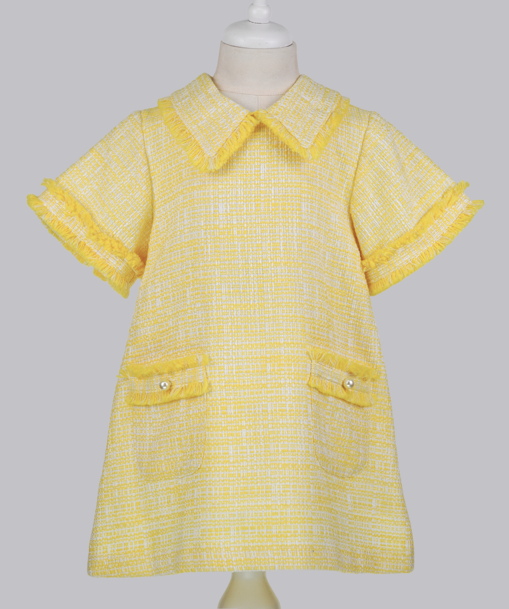 04099 YELLOW TWEED HANDMADE BABY GIRL DRESS