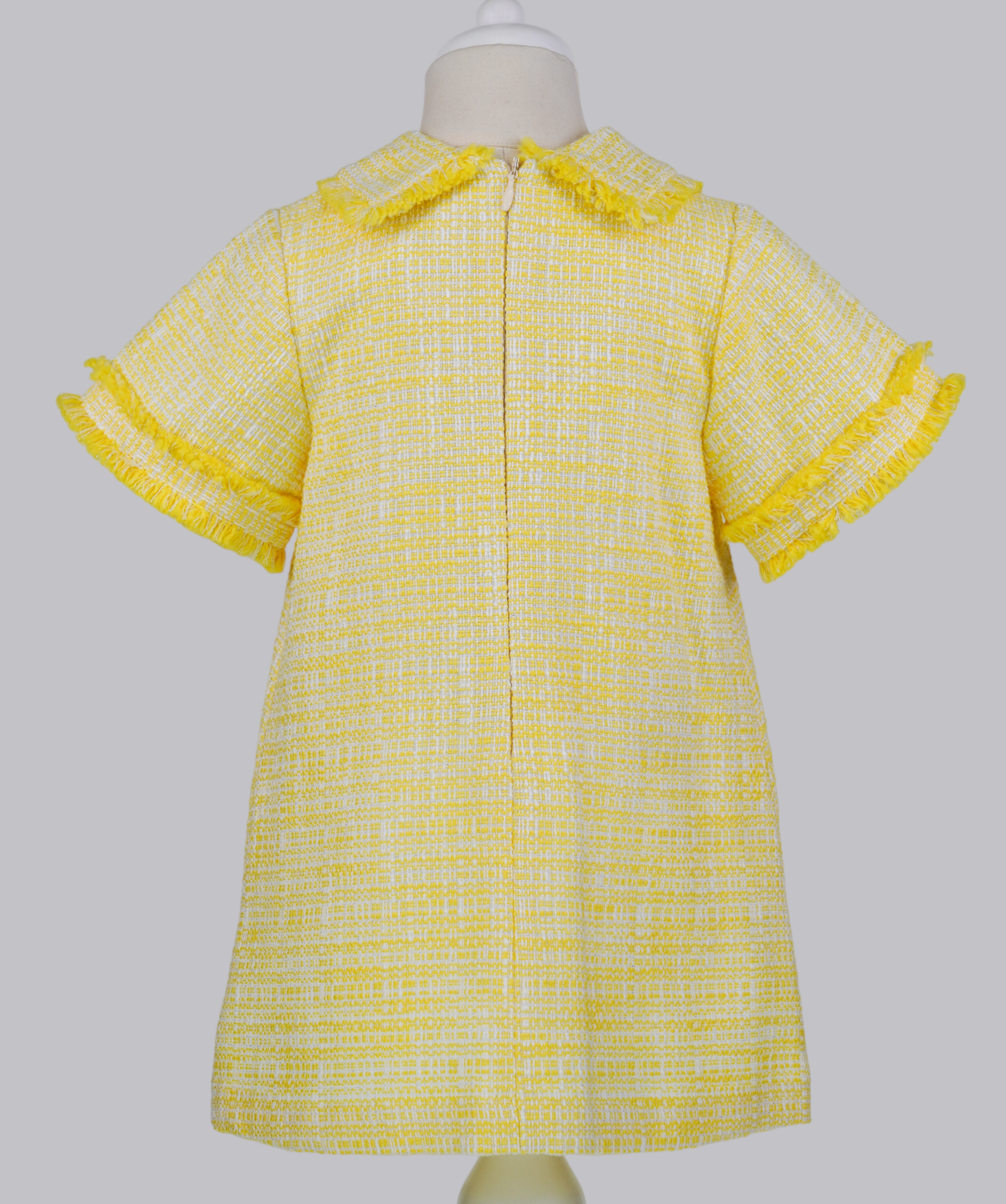 04099 YELLOW TWEED HANDMADE BABY GIRL DRESS