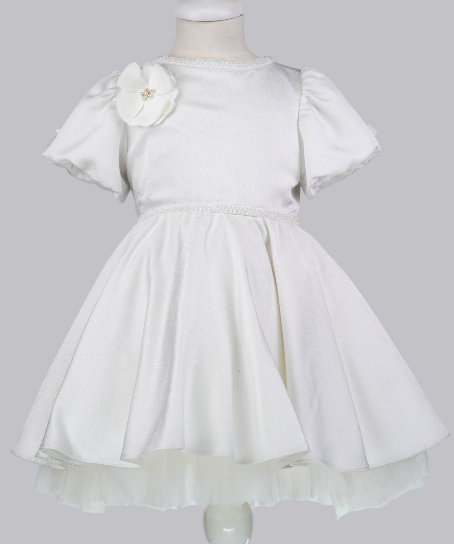 04091 WHITE ROSE WITH PEARLS HANDMADE BABY GIRL DRESS