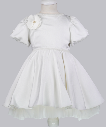 04091 WHITE ROSE WITH PEARLS HANDMADE BABY GIRL DRESS