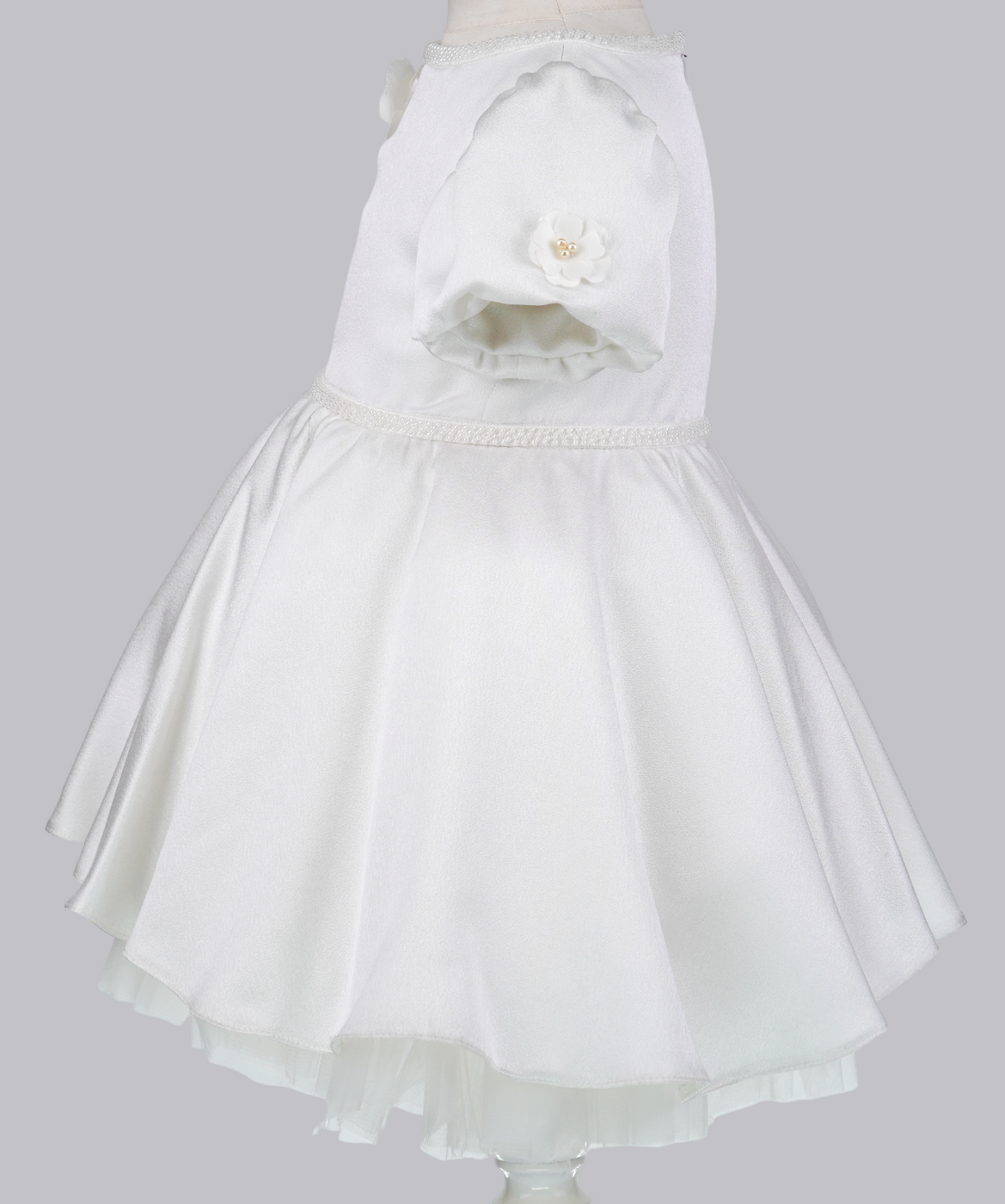 04091 WHITE ROSE WITH PEARLS HANDMADE BABY GIRL DRESS