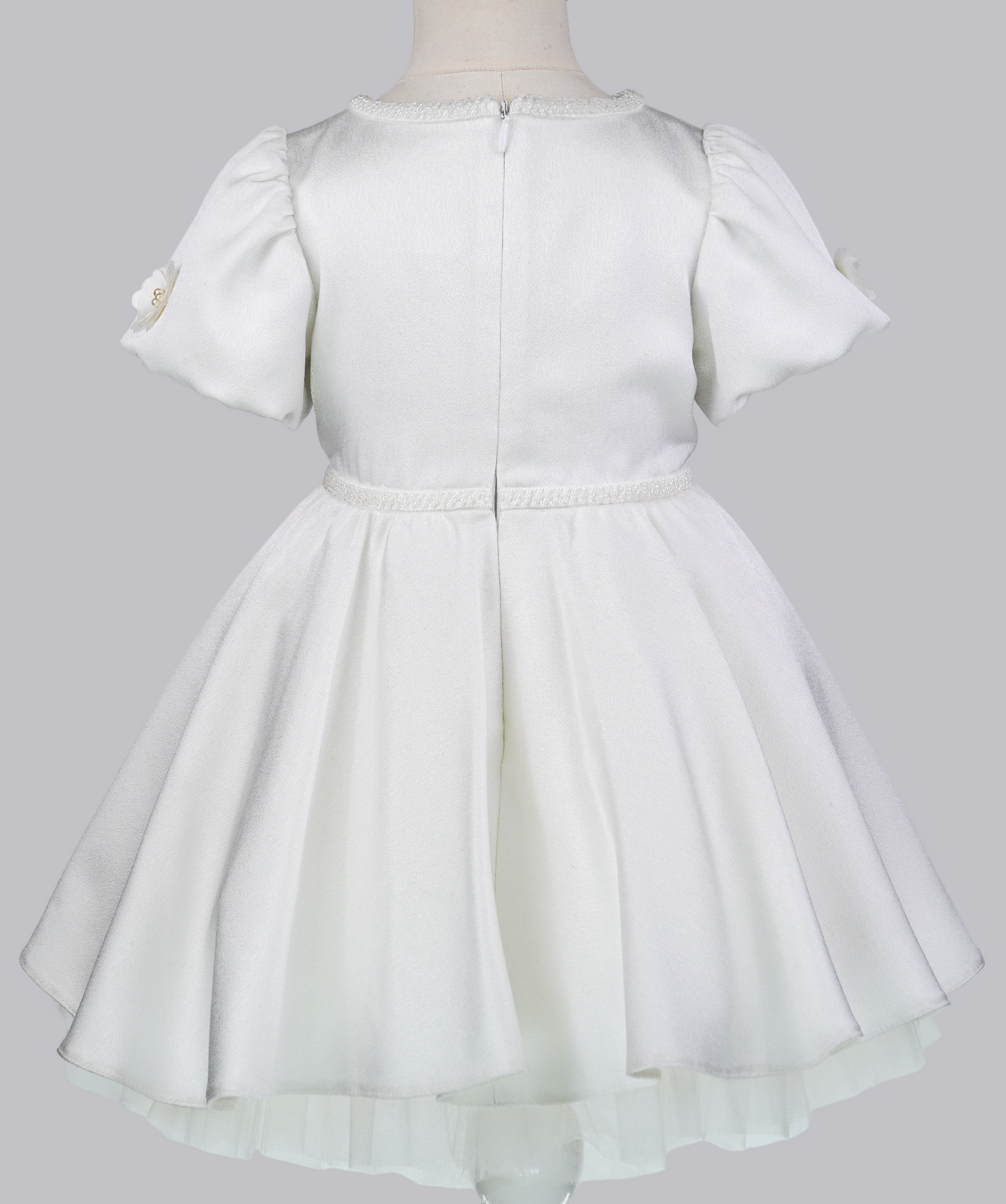 04091 WHITE ROSE WITH PEARLS HANDMADE BABY GIRL DRESS