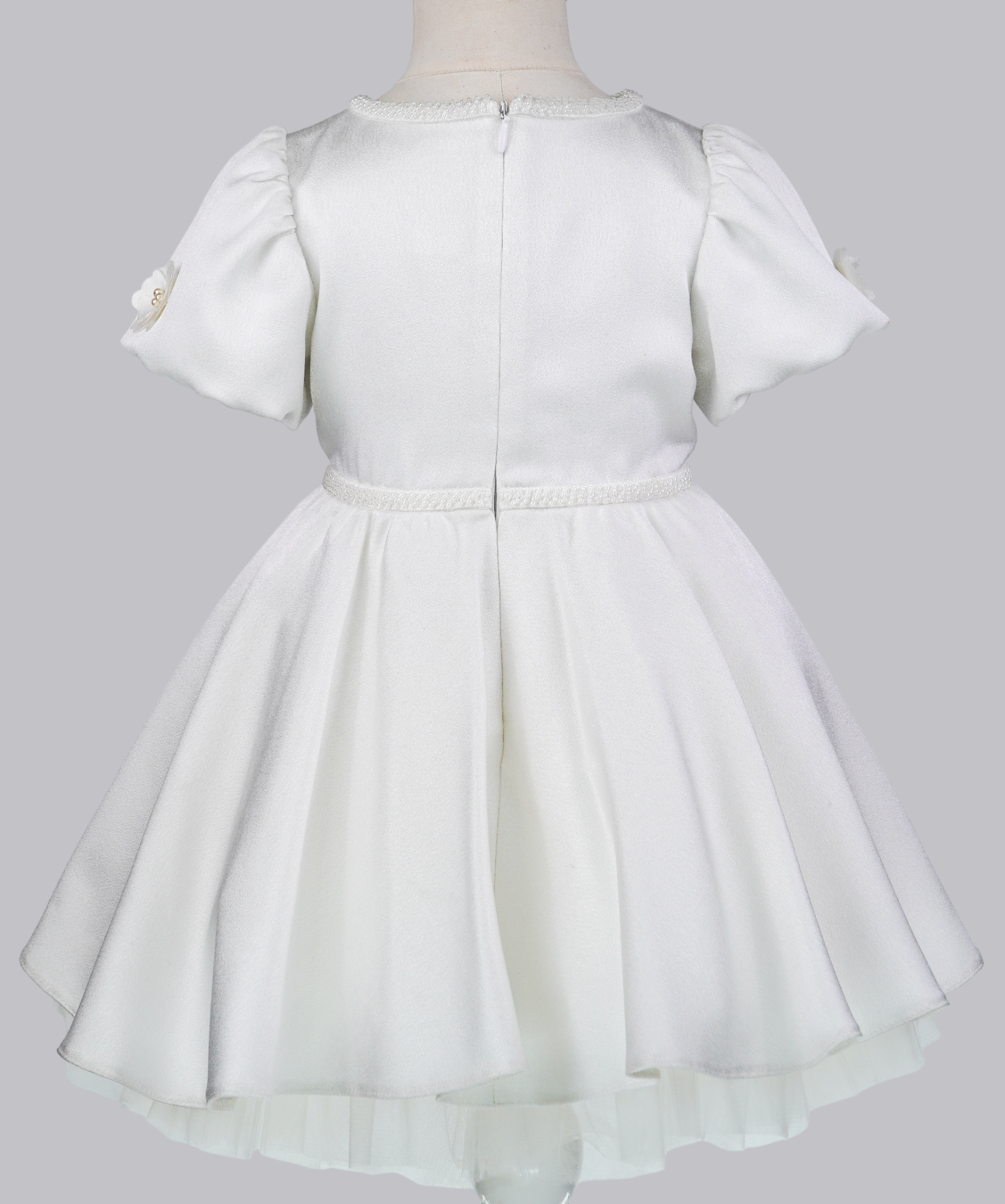 04091 WHITE ROSE WITH PEARLS HANDMADE BABY GIRL DRESS