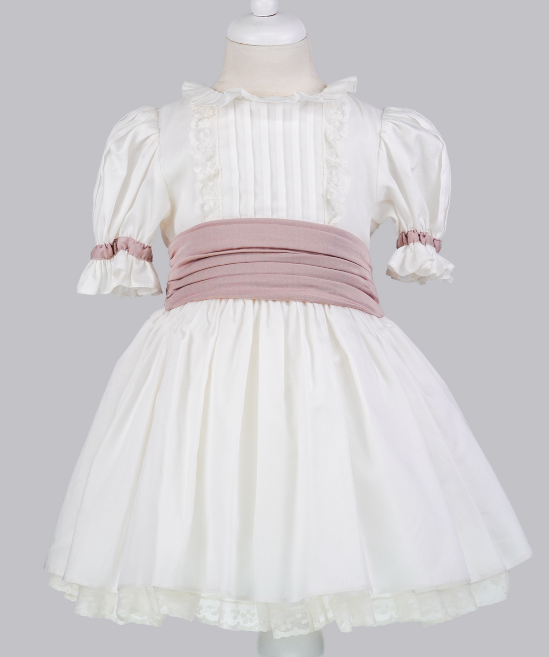 04118 WHITE CLASSIC HANDMADE BABY GIRL DRESS WITH BELT