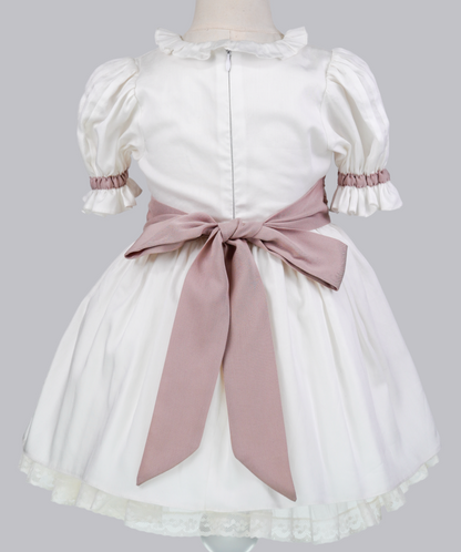 04118 WHITE CLASSIC HANDMADE BABY GIRL DRESS WITH BELT