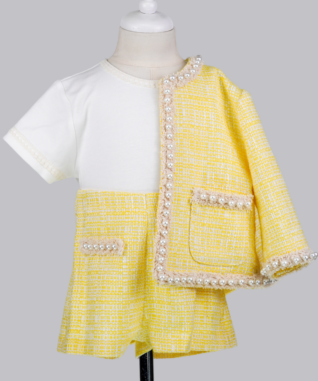 44013 YELLOW TWEED BABY GIRL OUTFIT SET