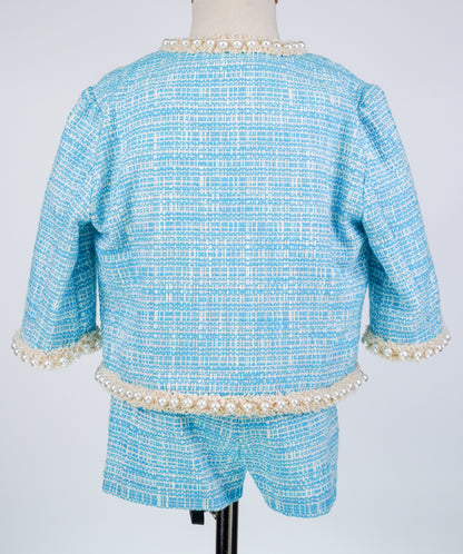 44013 BLUE TWEED BABY GIRL OUTFIT SET