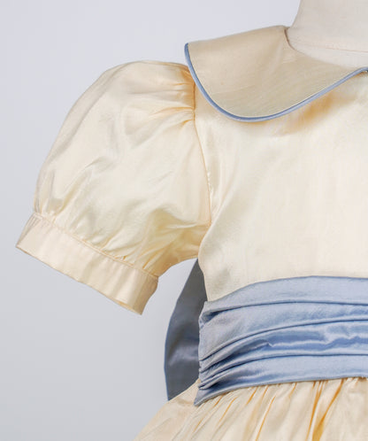 04130 LUXURY PLUFFY GOLDEN BLUE SILK HANDMADE BABY GIRL DRESS