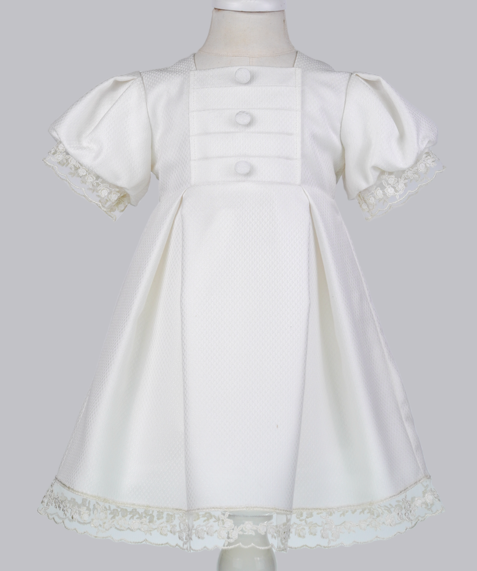 04038 BUTTONED HANDMADE BABY GIRL DRESS-WHITE