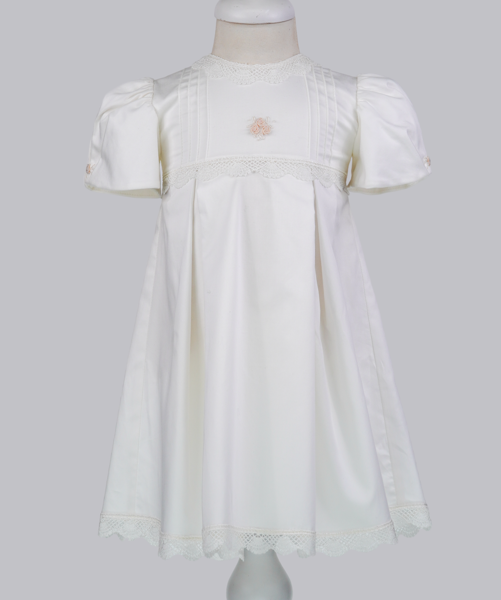 04020 PLEATED COTTON SATIN HANDMADE BABY GIRL DRESS