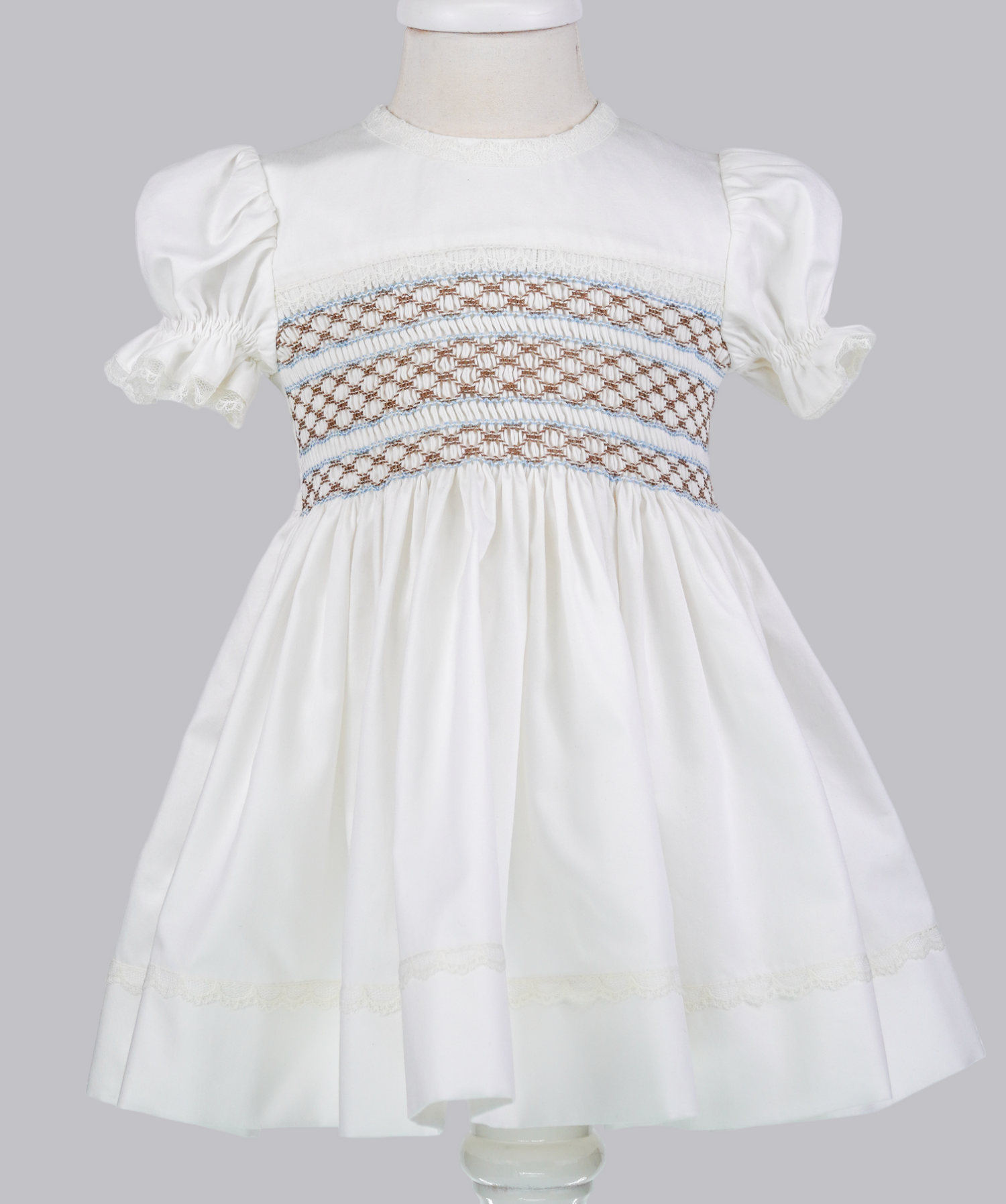 04124 BROWN BLUE MIXED EMBROIDERY PLITTING BABY GIRL DRESS