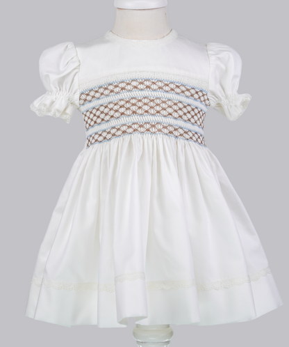 04124 BROWN BLUE MIXED EMBROIDERY PLITTING BABY GIRL DRESS