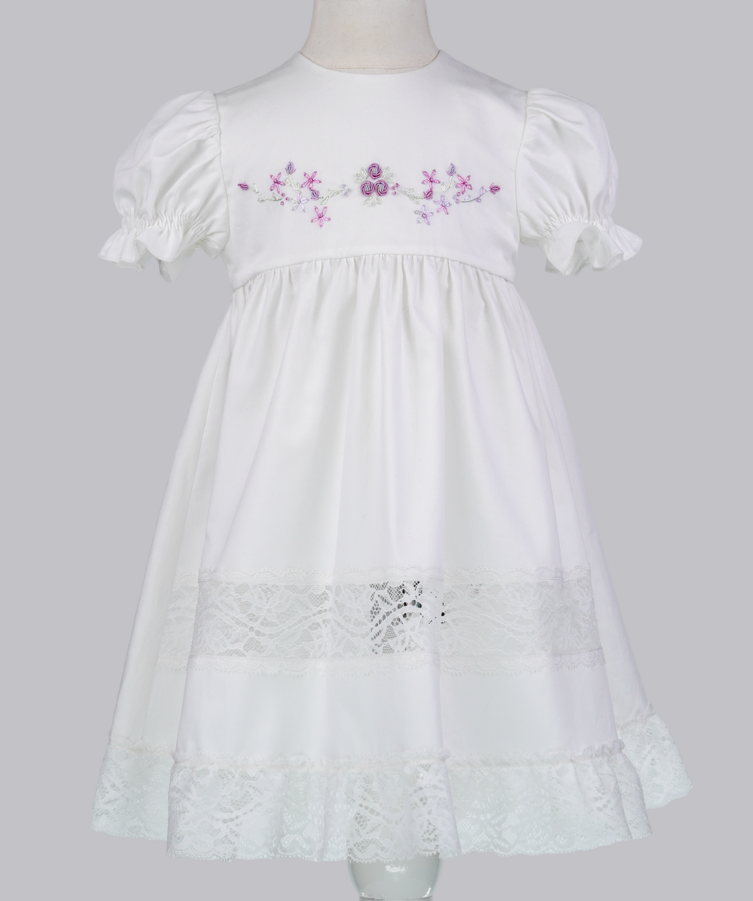 04127 PURPLE ROSE COTTON SATIN HANDMADE BABY GIRL DRESS