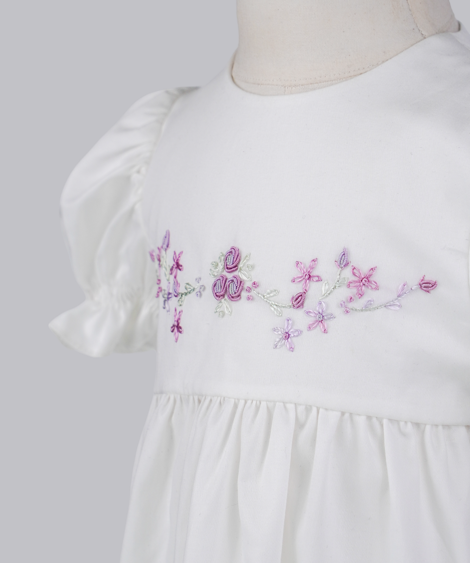 04127 PURPLE ROSE COTTON SATIN HANDMADE BABY GIRL DRESS