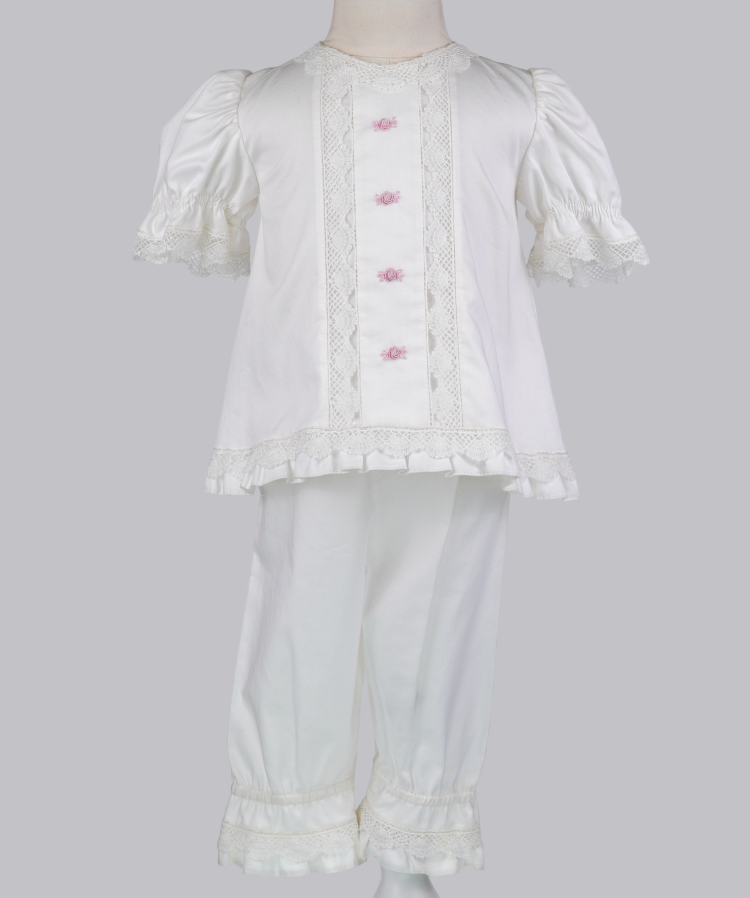 04028 2-PIECE SET WITH ROSE HANDMADE EMBROIDERY PAJAMA