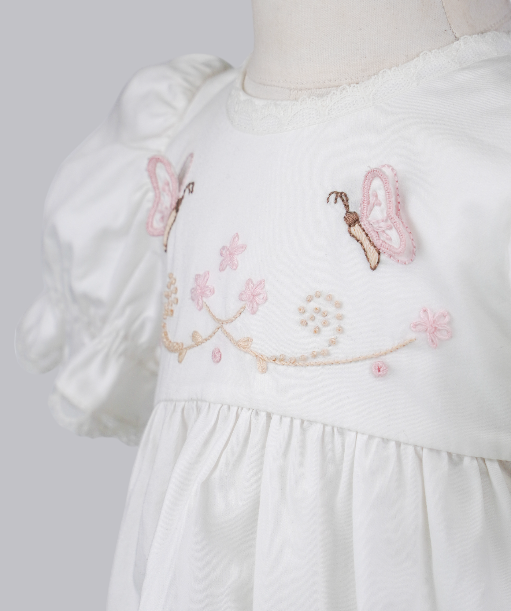 04011 BUTTERFLIES COTTON SATIN HANDMADE BABY GIRL DRESS