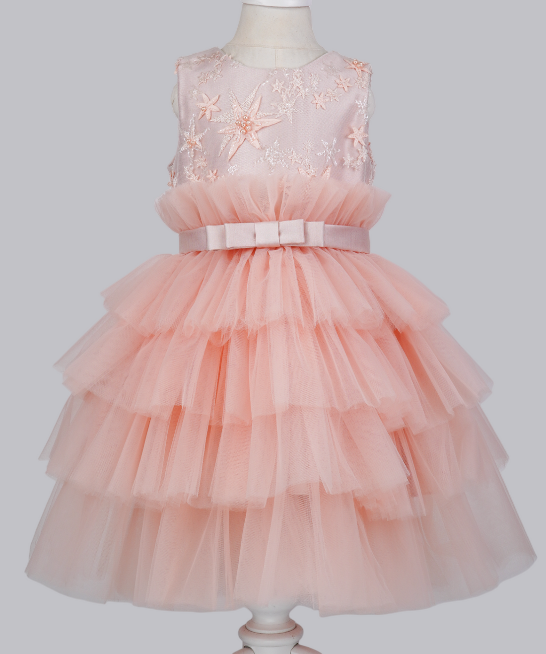 04137 STARS TULLE WITH PEARLS HANDMADE BABY GIRL DRESS-SOMON