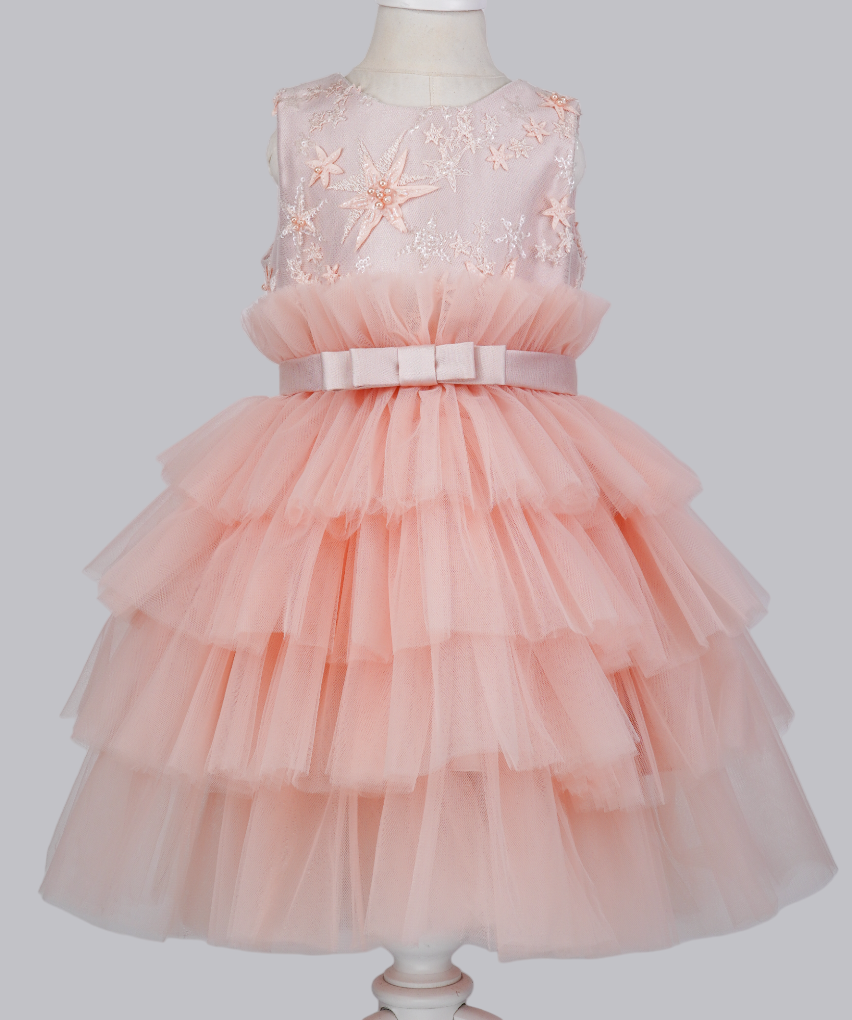 04137 STARS TULLE WITH PEARLS HANDMADE BABY GIRL DRESS-SOMON