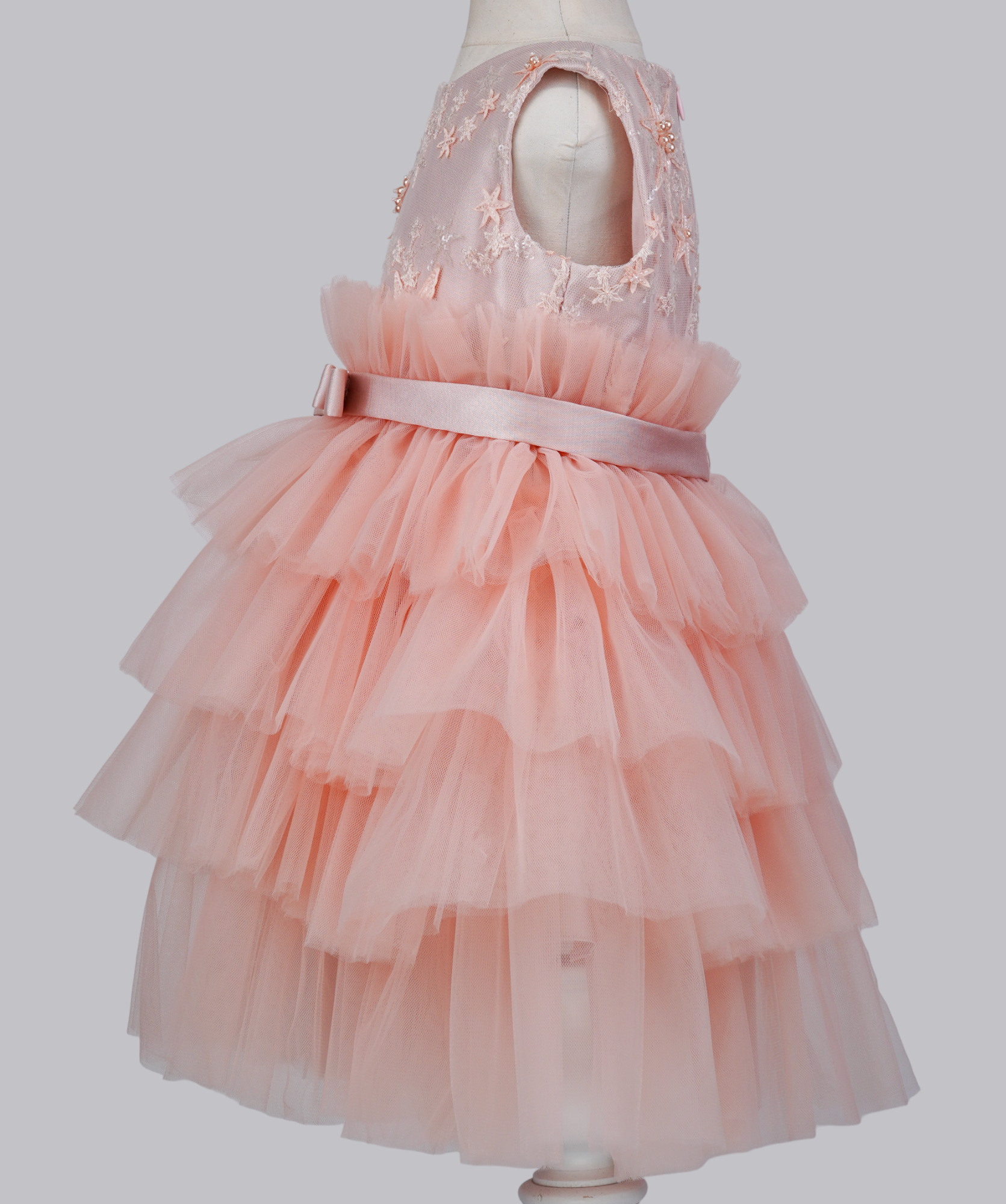 04137 STARS TULLE WITH PEARLS HANDMADE BABY GIRL DRESS-SOMON